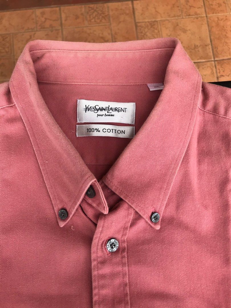 Yves Saint Laurent Wine colored button up shirt (Category: Formal Shirts) located in Puerto Princesa. Submitted by msirmoneyeah (Listing ID 1215946770, Image 2). Description: Yves Saint Laurent Wine colored long sleeve button up shirt Preloved Clothes from my closet so please manage expectations 8/10 condition XXL on tag but fits S-M Please refer to photos for tape measurements Slight signs of use, issues on image 7 and 8.