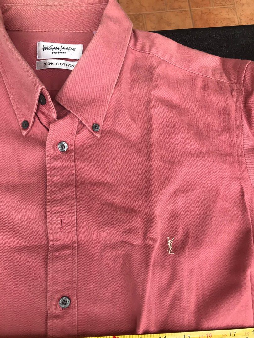 Yves Saint Laurent Wine colored button up shirt (Category: Formal Shirts) located in Puerto Princesa. Submitted by msirmoneyeah (Listing ID 1215946770, Image 1). Description: Yves Saint Laurent Wine colored long sleeve button up shirt Preloved Clothes from my closet so please manage expectations 8/10 condition XXL on tag but fits S-M Please refer to photos for tape measurements Slight signs of use, issues on image 7 and 8.