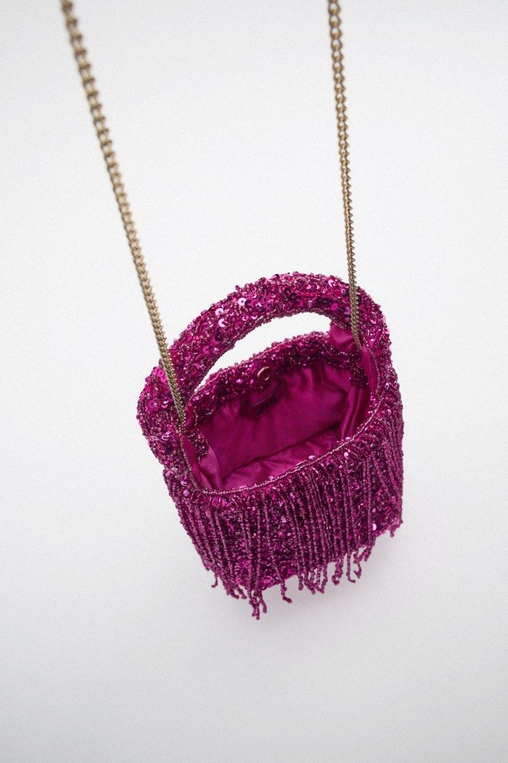 Zara pink beaded bag on sale