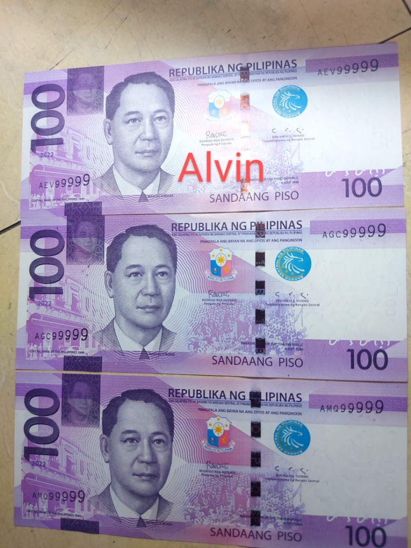 100 Peso Bills With Solid Serial Number All With 99999 Uncirculated 2k Pesos Take 3