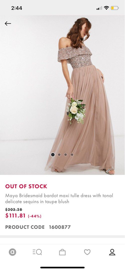 ASOS Maya Bridesmaid Bardot Maxi Tulle dress with tonal delicate
