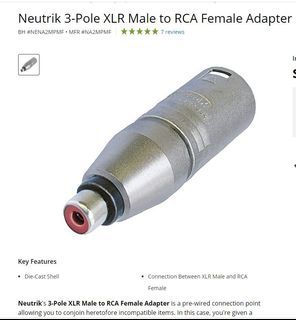 AUthentic Neutrik 3-Pole XLR Male to RCA Female Adapter/Neutrik 3-Pole XLR Female to RCA male Adapter