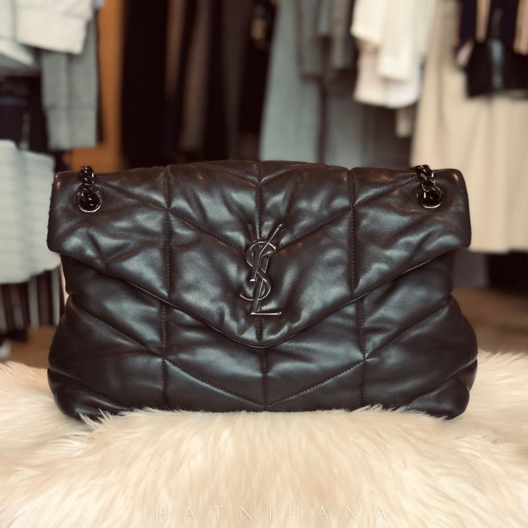 AUTHENTIC YSL SAINT LAURENT LOU LOU PUFFER QUILTED LEATHER SHOULDER B BAG