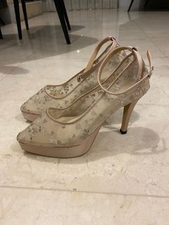 Cava Prive Nude Lace Platform Heels Size 36
