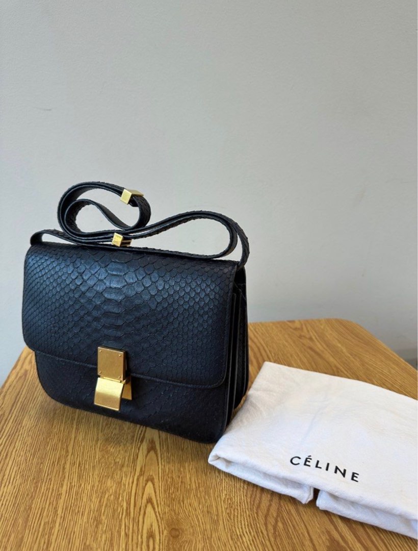 Celine Beige/Black Python Mini Luggage Tote Bag - Yoogi's Closet