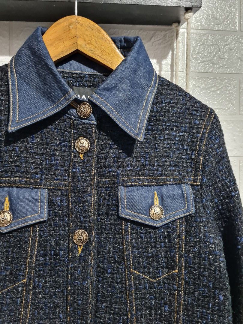 Chanel denim tweed jacket clearance
