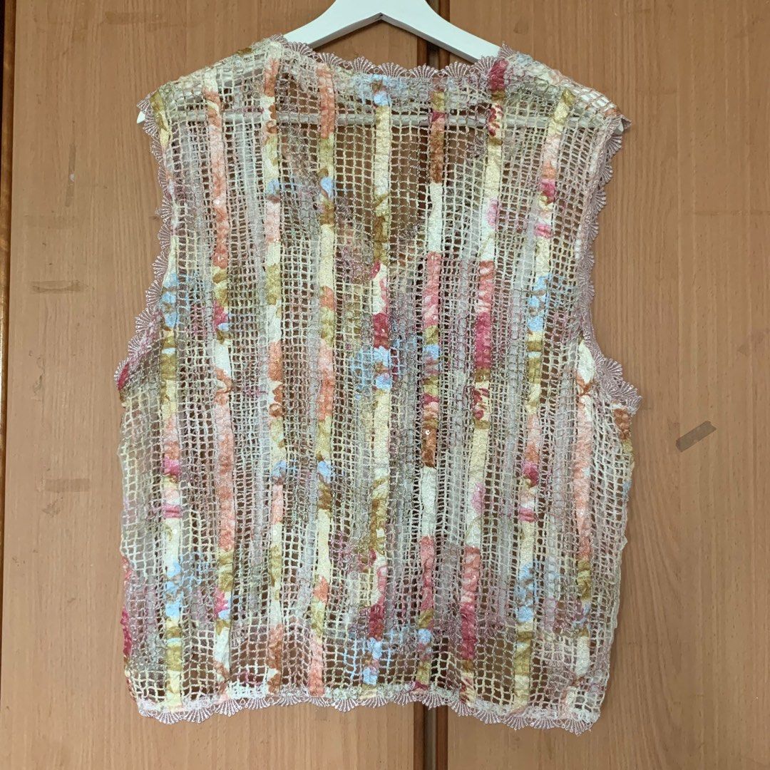 Colourful Knit Floral Vintage See Through Vest, Women's Fashion, Tops ...