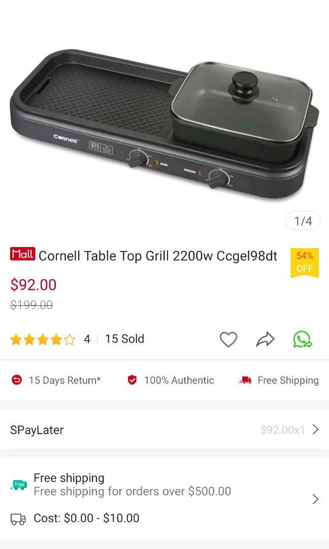 BNIB Cornell Table Top Grill with Hot Pot CCGEL98DT, TV & Home