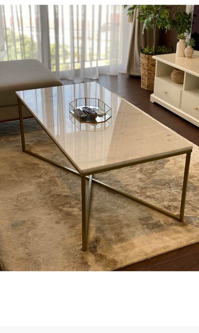 Courts White Marble Coffee Table with Black Legs, Furniture & Home