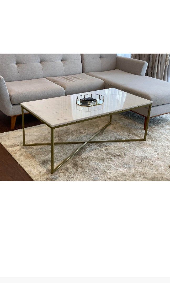 Courts White Marble Coffee Table with Black Legs, Furniture & Home