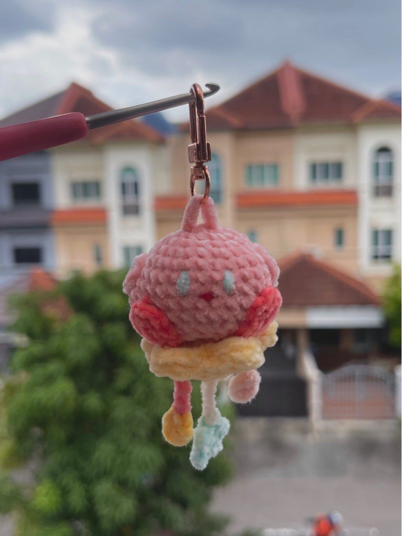 Crochet Kirby Keychain, Hobbies & Toys, Stationery & Craft, Handmade