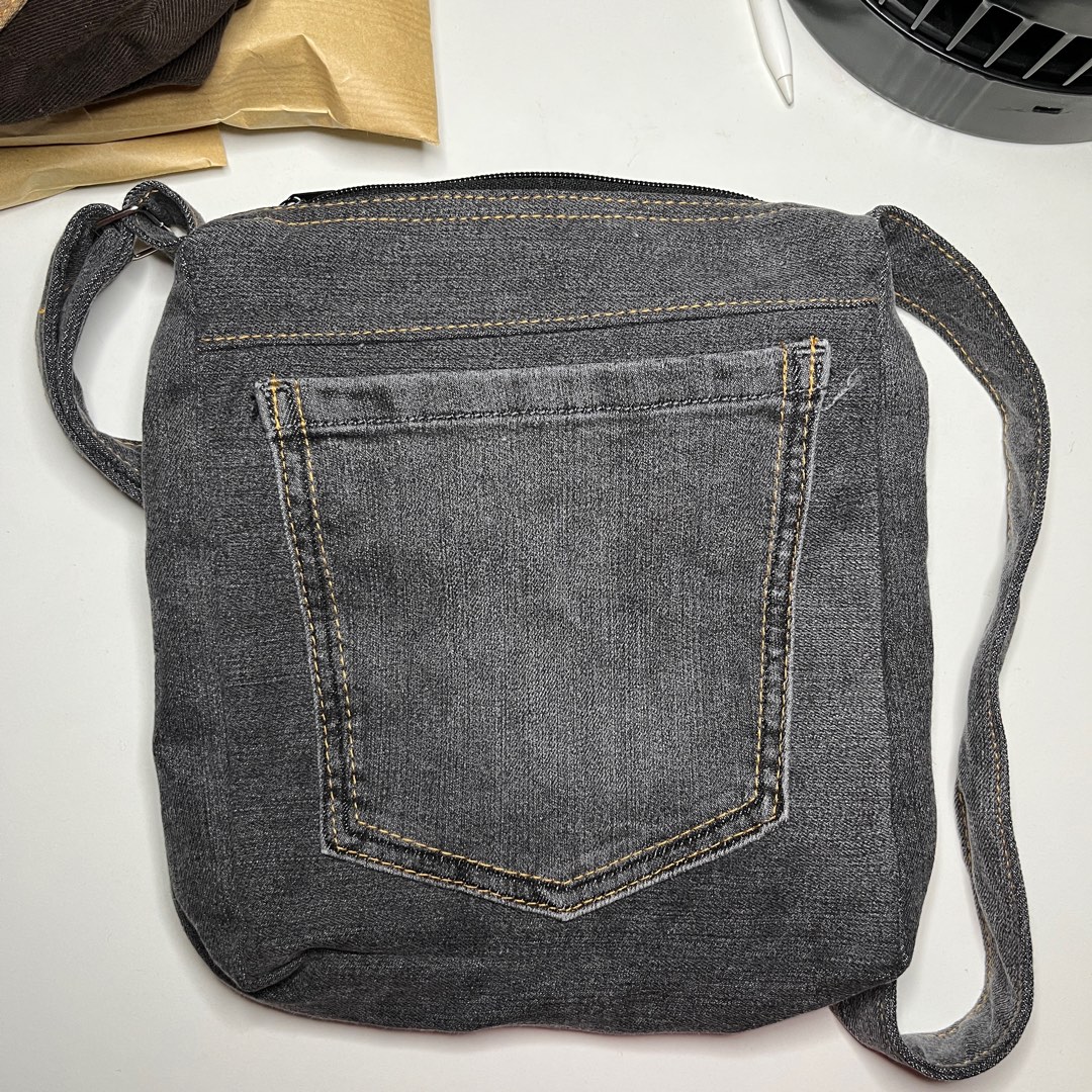 Denim Grey Rework Pants Sling Pocket Bag, Women's Fashion, Bags ...