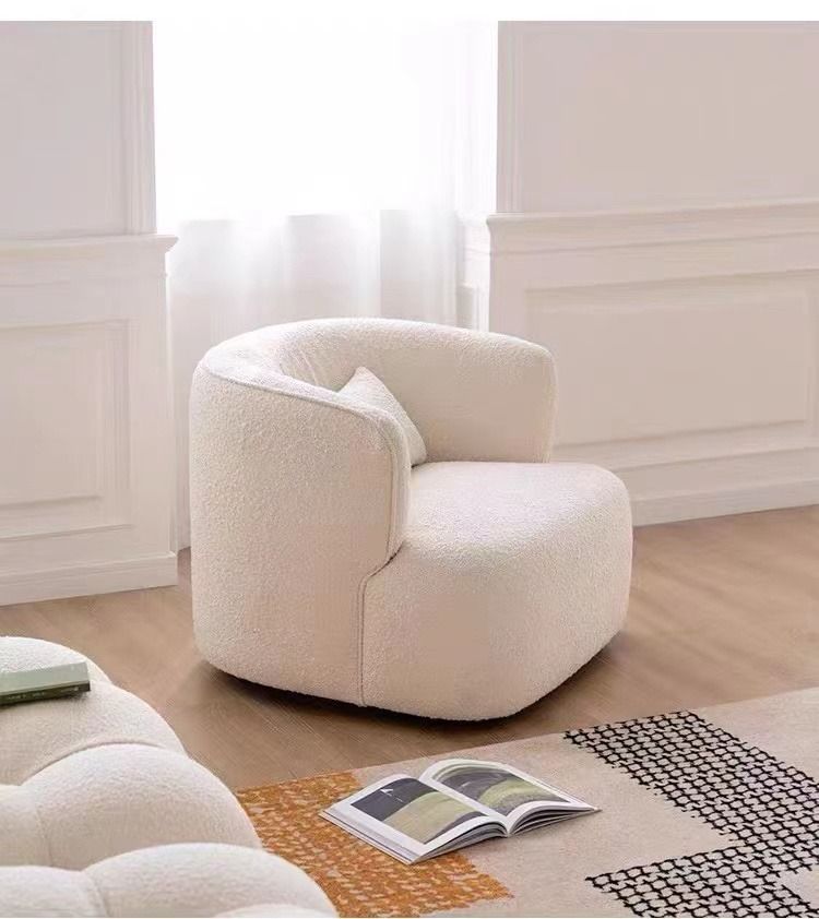 Deshaune Wide Boucle Upholstered Swivel Barrel Chair, 傢俬＆家居, 傢俬, 椅子