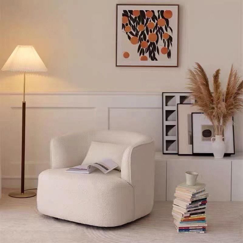 Deshaune Wide Boucle Upholstered Swivel Barrel Chair, 傢俬＆家居, 傢俬, 椅子