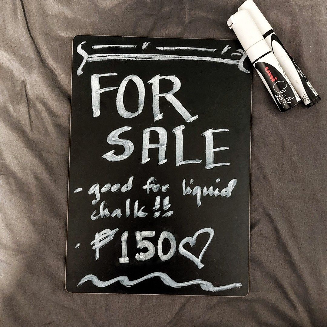 Double Sided Mini Blackboard ( for liquid chalk) (Category: Stationery & School Supplies) located in Quezon City. Submitted by nightowlbooks (Listing ID 1216134752, Image 1). Description: Dimension: 29.5cm x 21 cm RFS: Not using it anymore.