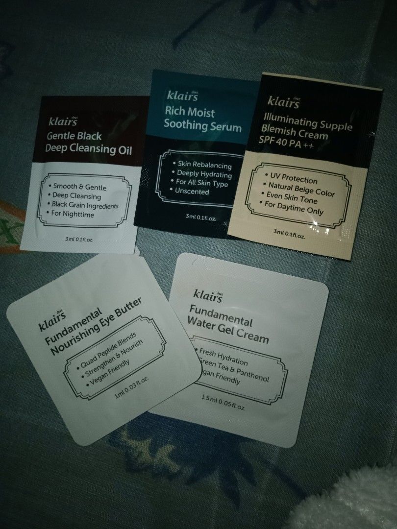 Face care klairs tester set {5 PCs} (Category: Face Care) located in Manila. Submitted by katrine28742829 (Listing ID 1216092577, Image 1). Description: - bundle for 50 - brand new - perfect if u just wanna test klairs products mop: gcash mod: sco/ lalamove/ grab.