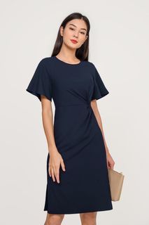 Fayth Vienna Flutter Knot Dress in Navy