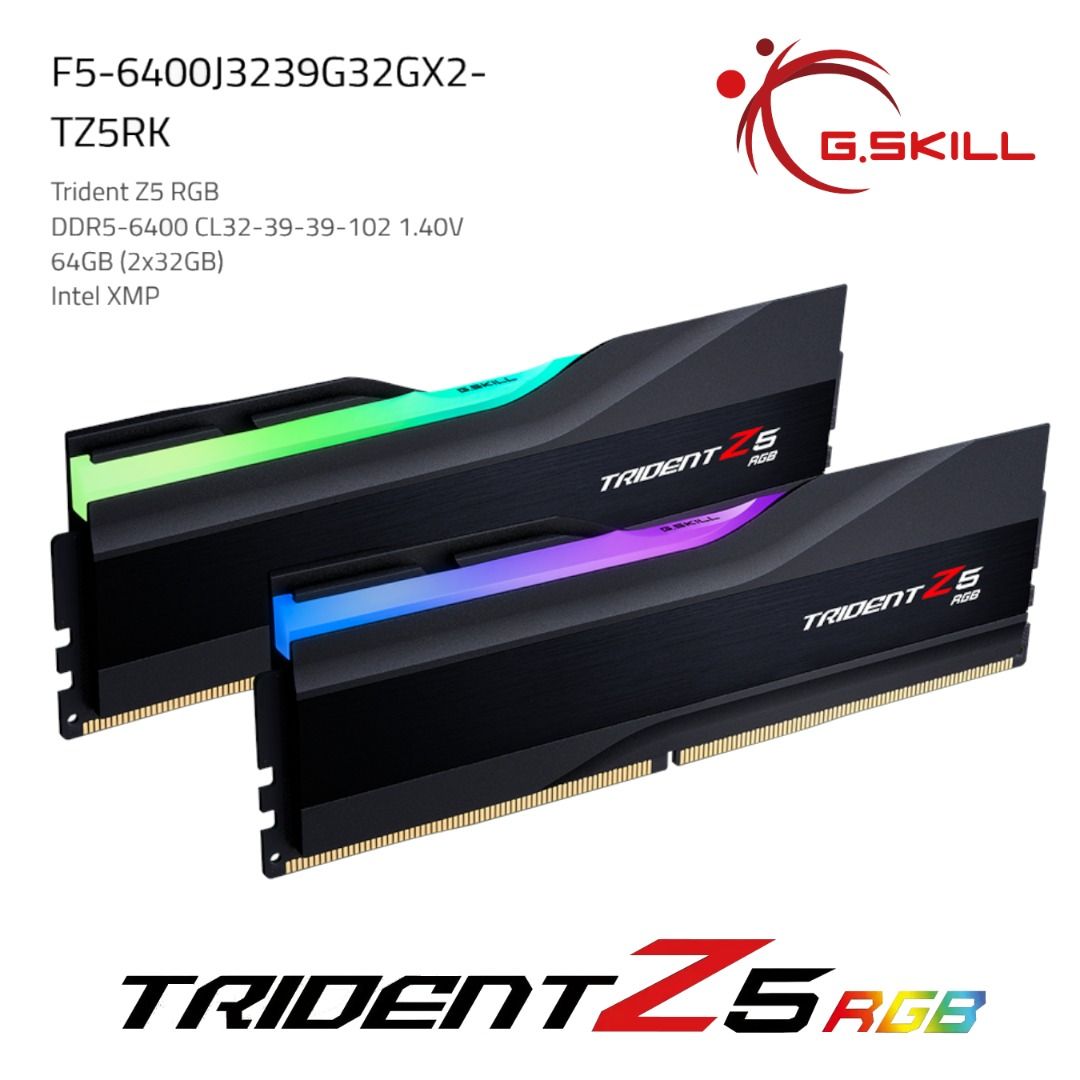 G.SKILL Trident Z5 RGB DDR5-6400 CL32-39-39-102 1.40V 64GB (2x32GB ...