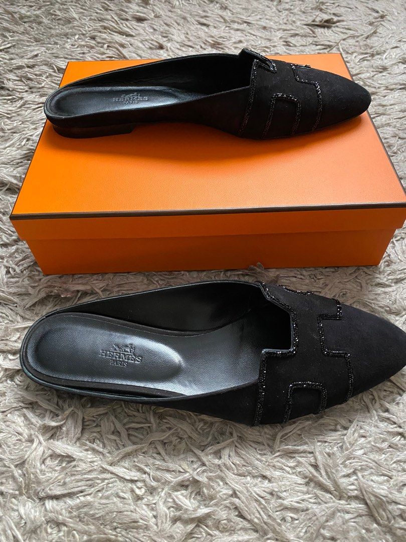 Hermes black flats sale