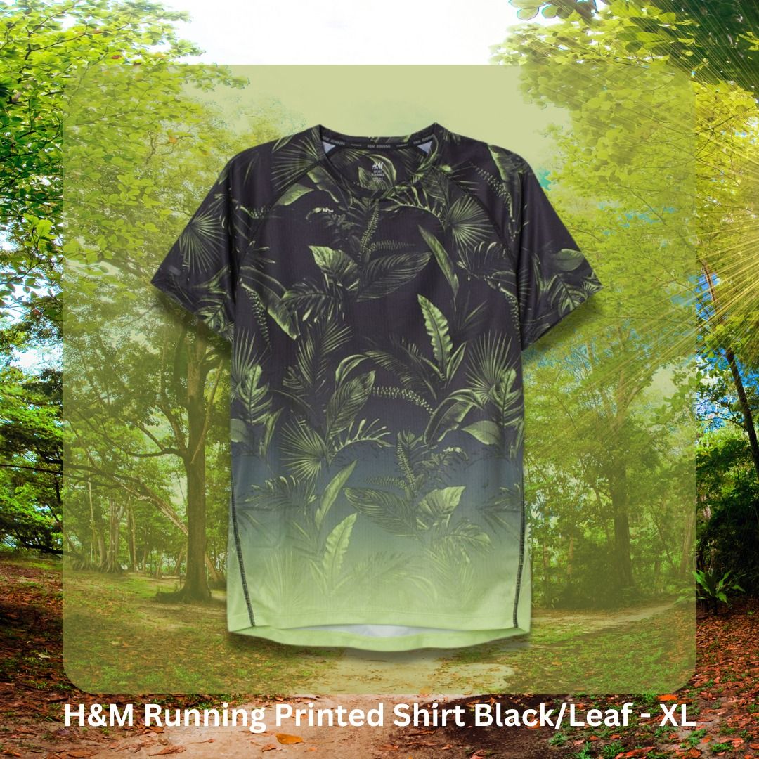 H M Running Printed Shirt Black Leaf XL Men s Fashion Tops