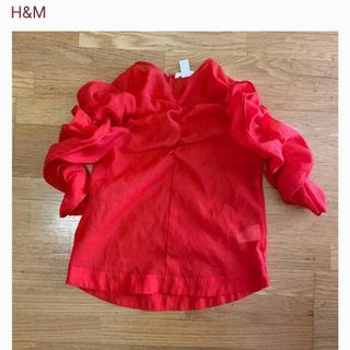 H&M Sheer Red Puff Ruched Sleeve Bohemian Top