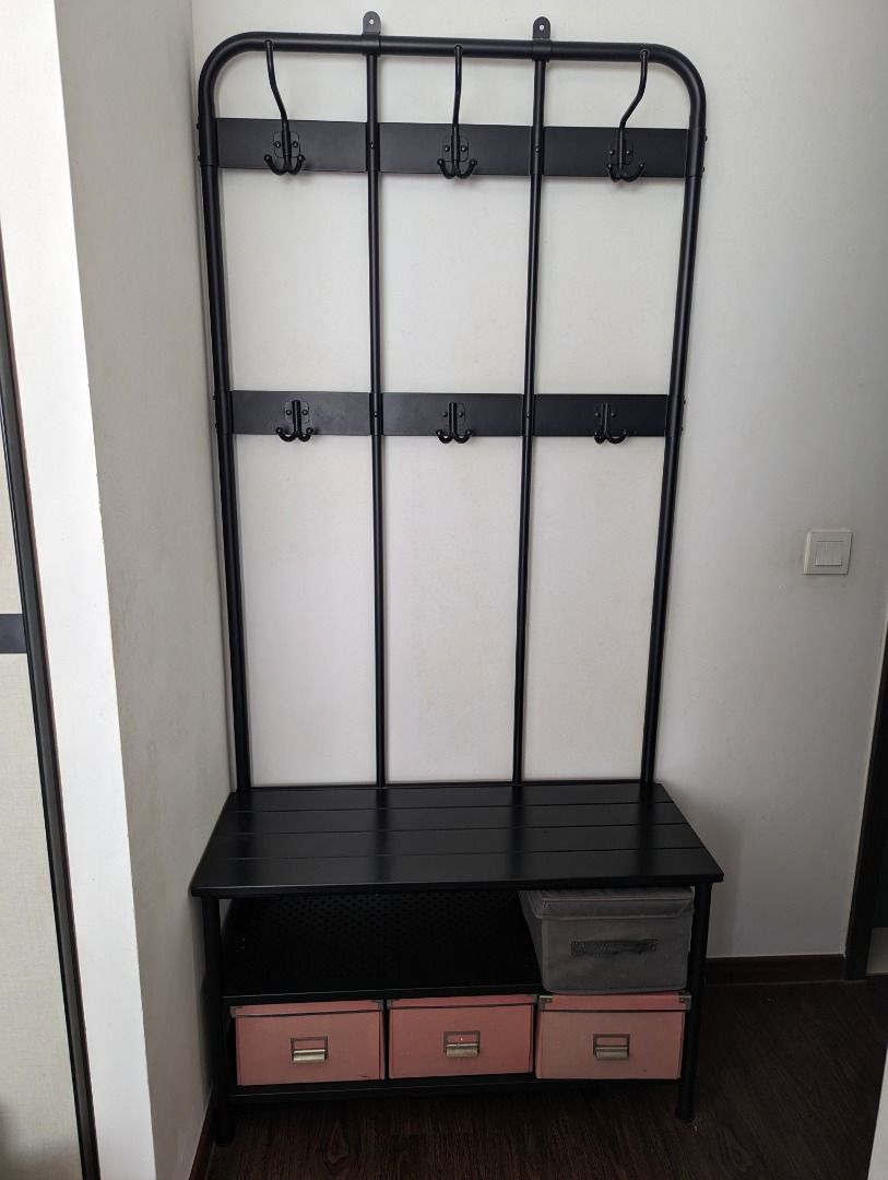 Ikea PINNIG Coat rack with shoe storage bench, Furniture & Home Living
