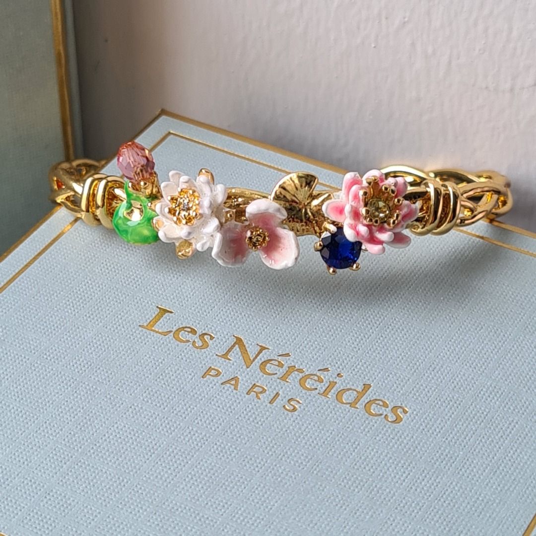 Les Nereides Water Lily Garden and Blue Stone Bangle Bracelet
