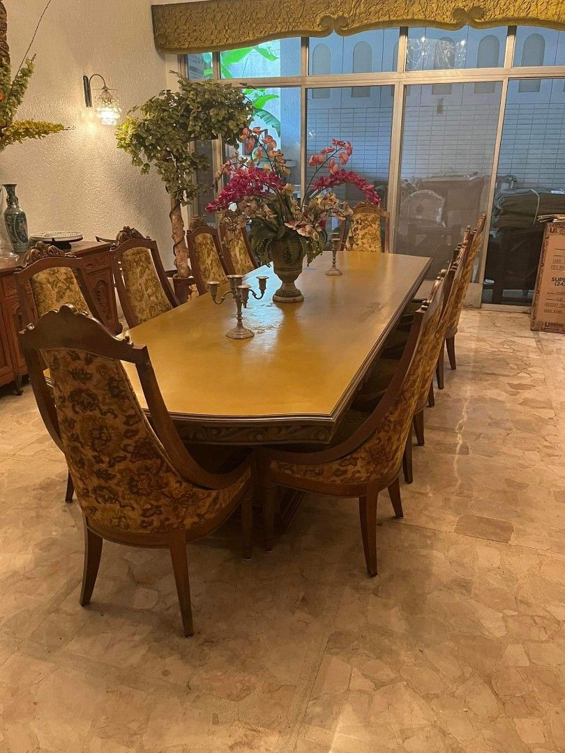 Wooden Narra Long Dining Table with Chairs (128x44x29.5 inches) (Issue