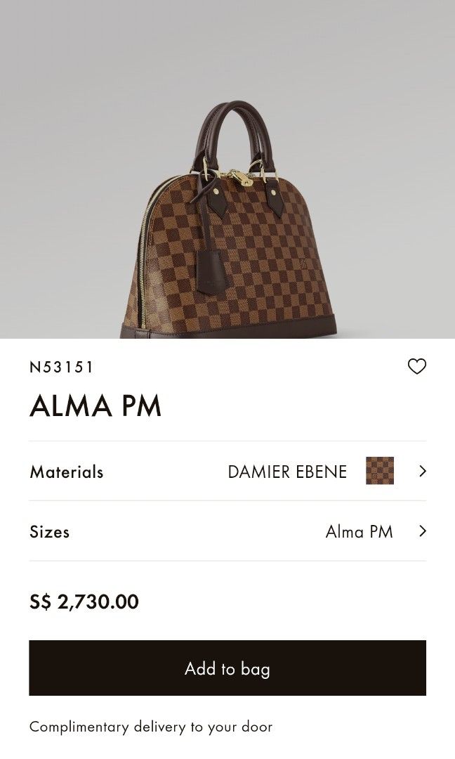 Louis Vuitton, Bags, Authentic Louis Vuitton Alma Pm Damier Ebene