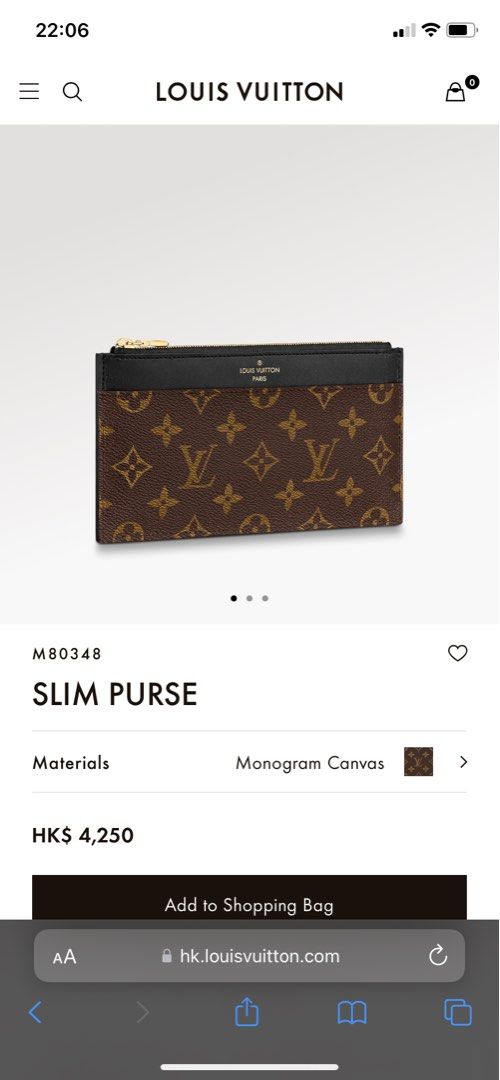 Louis Vuitton Slim Purse Monogram Canvas Black Brown Wallet M80348