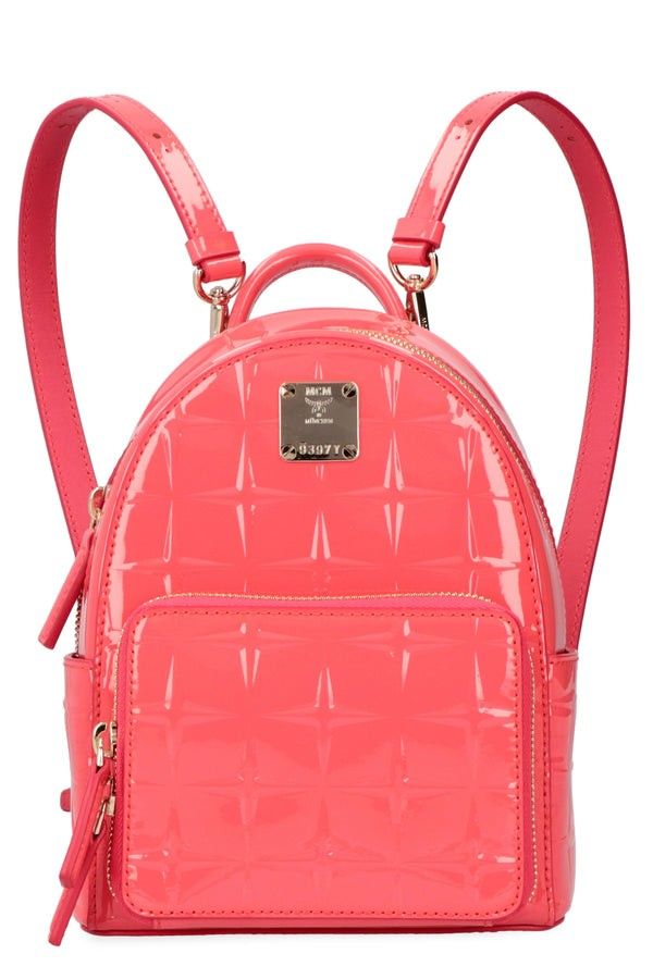 MCM Pink Patent Mini Backpack, Women's Fashion, Bags & Wallets