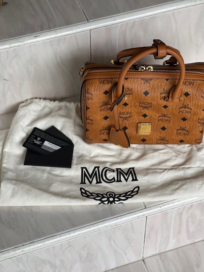 MCM Aren Boston Small Visetos Monogram Top-Handle Bag