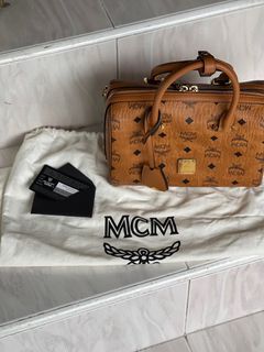 🛑Mcm Small Black Leather Boston Bag, Luxury, Bags & Wallets on Carousell