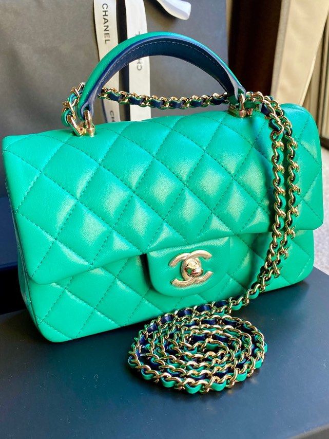 New Chanel 23P Mini Top Handle Classic Flap Retangular Emerald