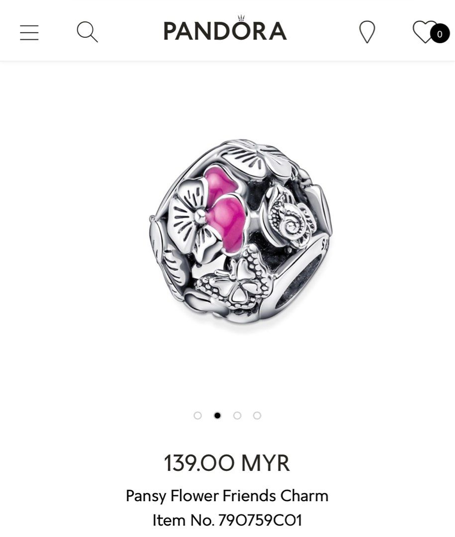 Pandora Pansy Flower Friends Charm, Women's Fashion, Jewelry