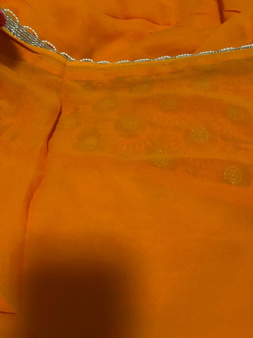 Papaya Color saree in pure with net lace embrodery on border