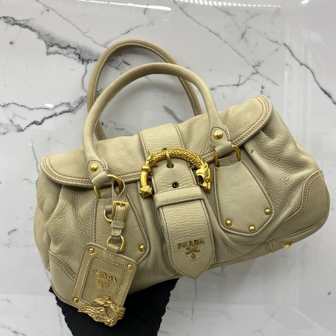 PRADA GOLD LEATHER DRAGON HANDBAG 237004880 Women s Fashion