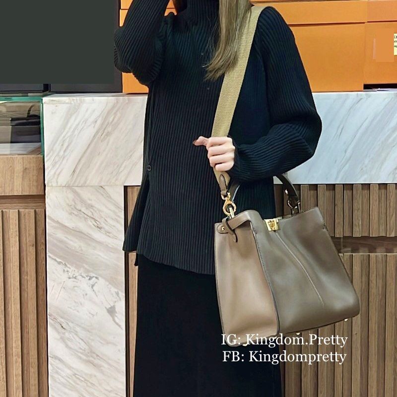 Pre order Fendi XLite Peekaboo Top Handle Medium Size Tote Bag in Brown Gold Hardware