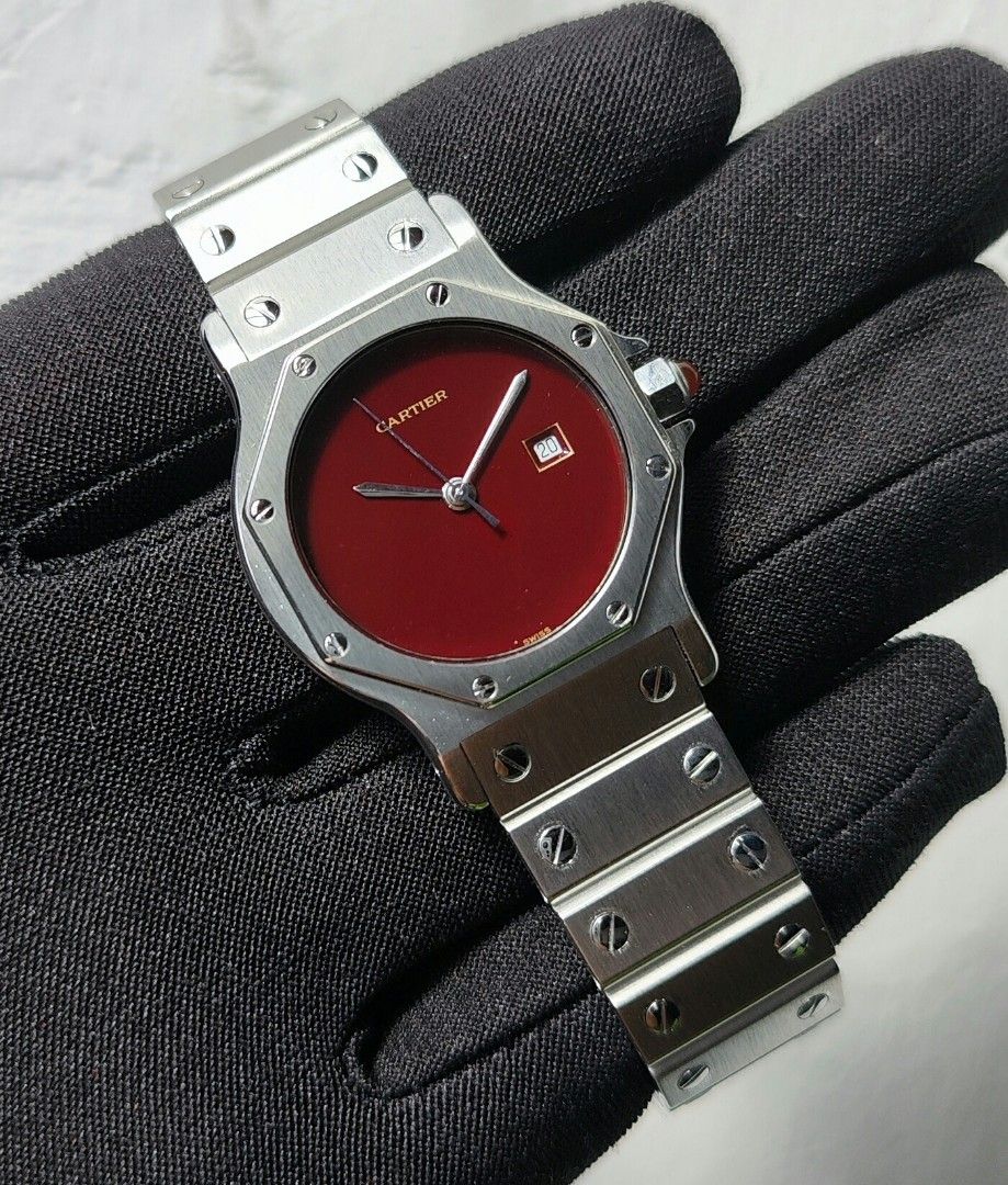 [SOLD] Rare Cartier Santos Octagon Burgundy Red ref. 2965, Luxury ...