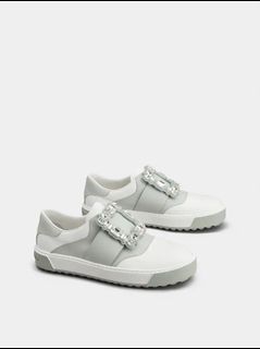 Roger Vivier Viv' Golf鑽扣皮革運動鞋 (綠色) Very Vivier Strass Buckle Sneakers in Leather (Green)
