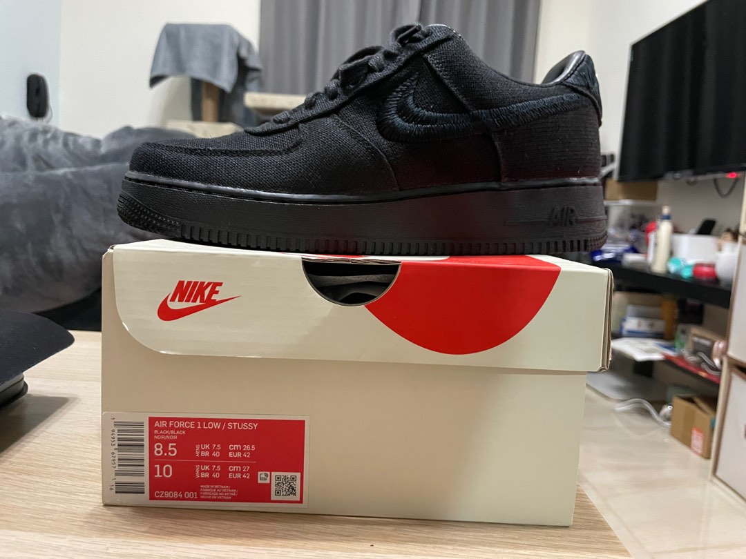 STUSSY x NIKE AIR FORCE 1 黑CZ9084-001。二手, 他的時尚, 鞋