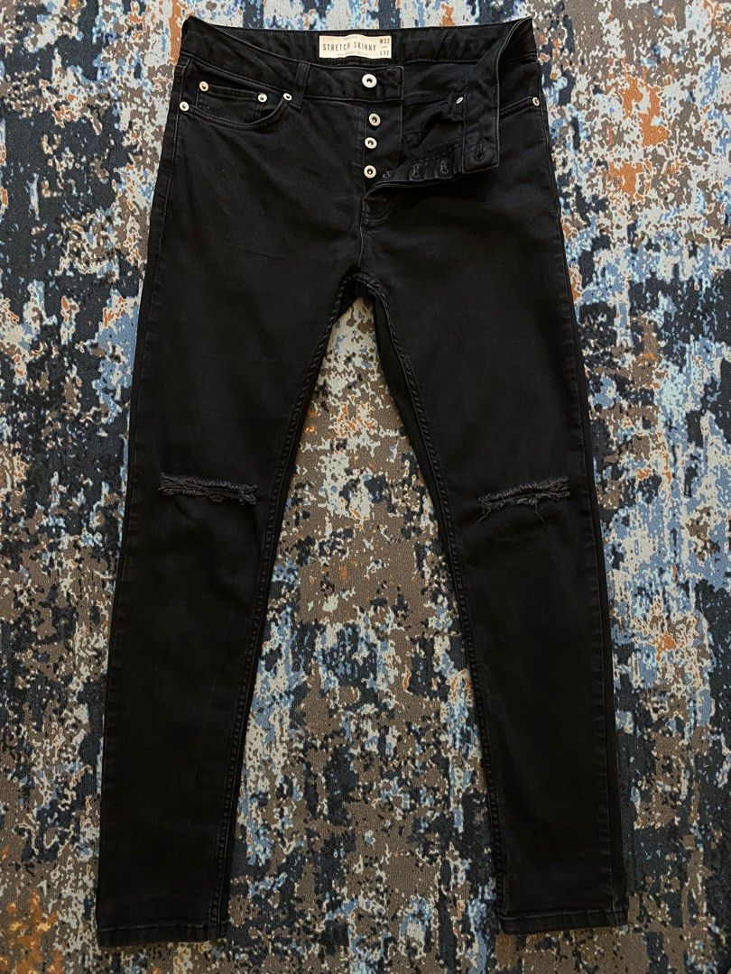 TOPMAN STRETCH SKINNY RIPPED JEANS (men), Men's Fashion, Bottoms, Jeans on  Carousell
