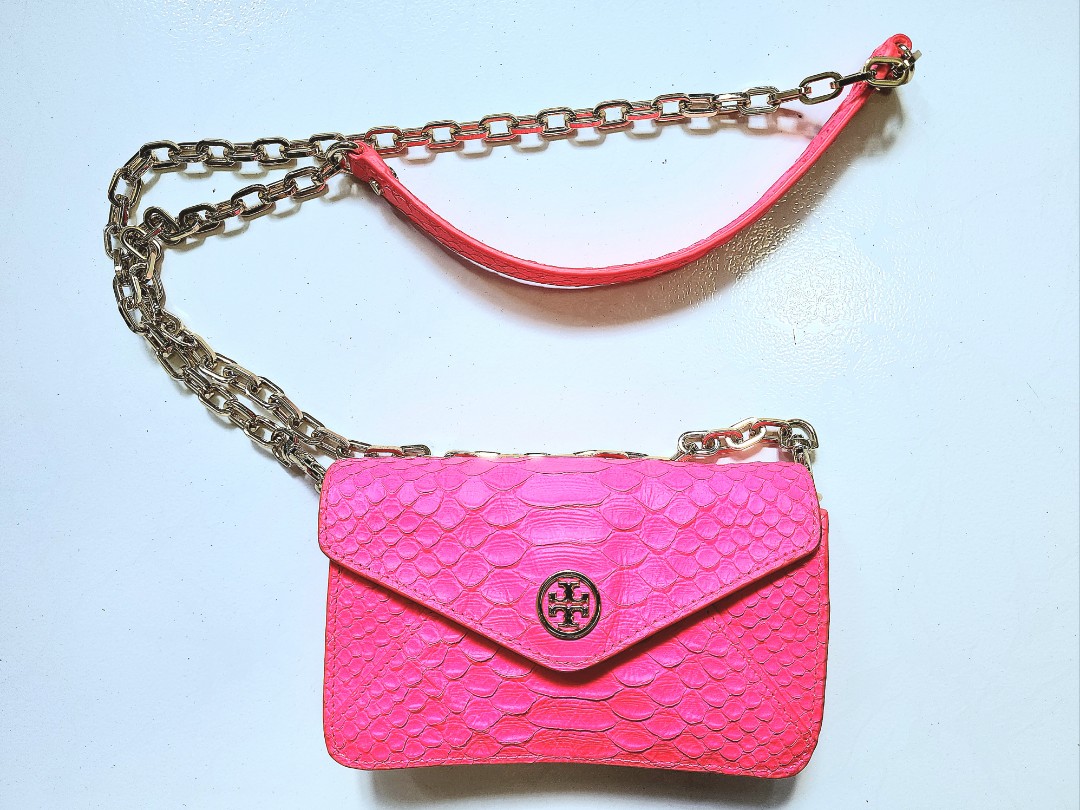 Tory Burch Hot Pink Chain Wallet, Luxury, Bags & Wallets on Carousell