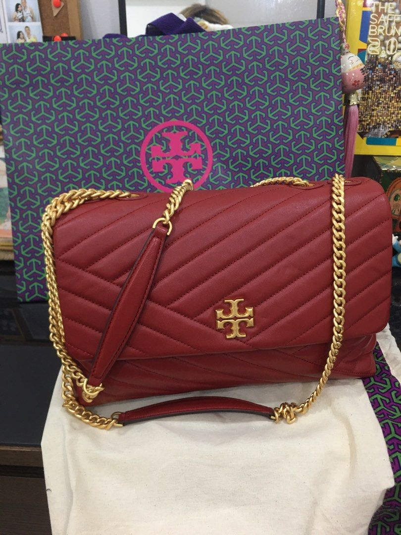Tory Burch Kira Chevron large red, Luxury, Bags & Wallets on Carousell