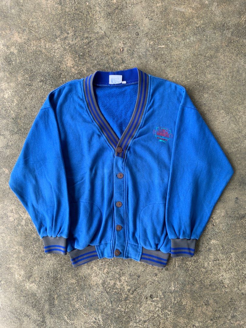 Vintage Slazenger Blue Cardigan Fesyen Pria Pakaian Baju
