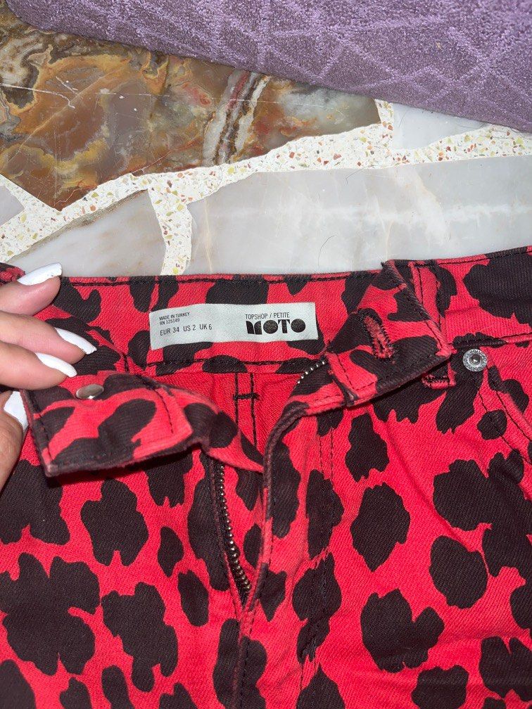 y2k red cheetah leopard print mini skirt