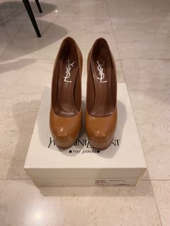 YSL Tribtoo 105 Tribute Two Platform Heels Nude Patent Size 36
