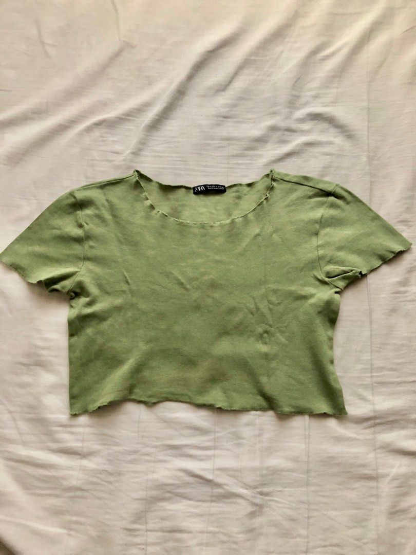 Zara Blouse Crop Top (Sage Green) on Carousell