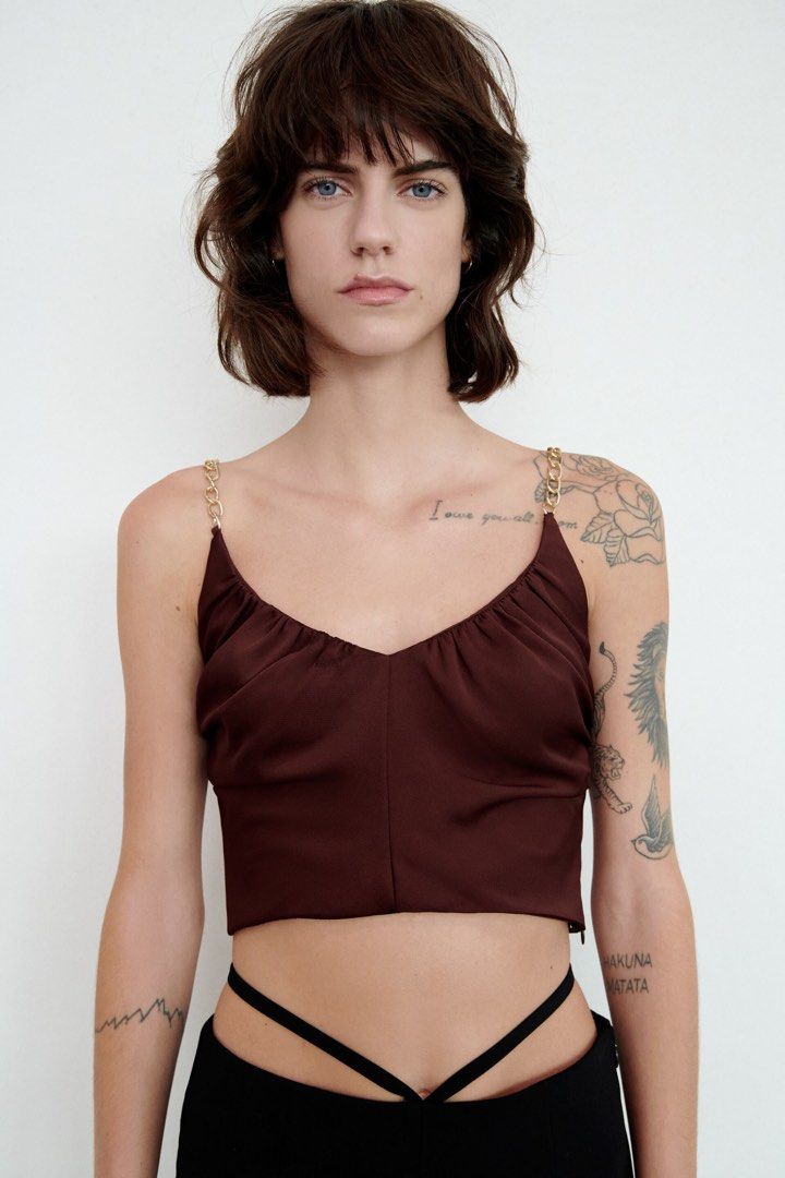 ZARA Chain Strap Top, Women's Fashion, Tops, Blouses on Carousell
