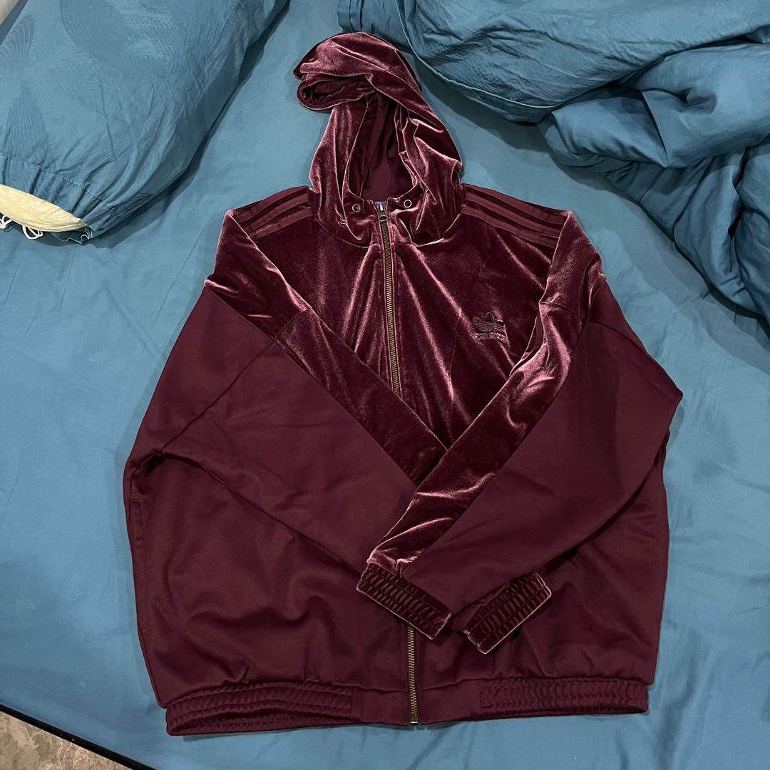 Adidas maroon velvet hoodie outlet
